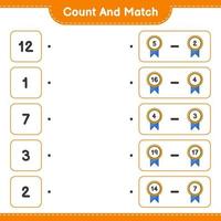 comptez et faites correspondre, comptez le nombre de trophées et faites correspondre les bons numéros. jeu éducatif pour enfants, feuille de calcul imprimable, illustration vectorielle vecteur