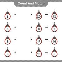 compter et faire correspondre, compter le nombre de sac de boxe et faire correspondre les bons numéros. jeu éducatif pour enfants, feuille de calcul imprimable, illustration vectorielle vecteur