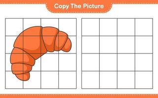 copiez l'image, copiez l'image du croissant en utilisant les lignes de la grille. jeu éducatif pour enfants, feuille de calcul imprimable, illustration vectorielle vecteur