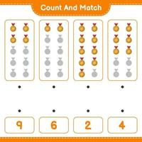 comptez et faites correspondre, comptez le nombre de trophées et faites correspondre les bons numéros. jeu éducatif pour enfants, feuille de calcul imprimable, illustration vectorielle vecteur