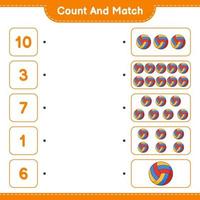 comptez et faites correspondre, comptez le nombre de volley-ball et faites correspondre les bons numéros. jeu éducatif pour enfants, feuille de calcul imprimable, illustration vectorielle vecteur