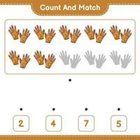 compter et faire correspondre, compter le nombre de gants de golf et faire correspondre les bons numéros. jeu éducatif pour enfants, feuille de calcul imprimable, illustration vectorielle vecteur