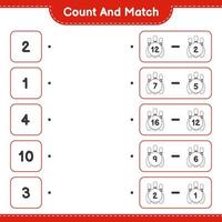 compter et faire correspondre, compter le nombre de quilles et faire correspondre les bons numéros. jeu éducatif pour enfants, feuille de calcul imprimable, illustration vectorielle vecteur