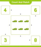 compter et faire correspondre, compter le nombre de chaussures de football et faire correspondre les bons numéros. jeu éducatif pour enfants, feuille de calcul imprimable, illustration vectorielle vecteur