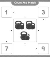 compter et faire correspondre, compter le nombre d'haltères et faire correspondre les bons numéros. jeu éducatif pour enfants, feuille de calcul imprimable, illustration vectorielle vecteur