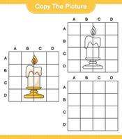 copiez l'image, copiez l'image de la bougie en utilisant les lignes de la grille. jeu éducatif pour enfants, feuille de calcul imprimable, illustration vectorielle vecteur