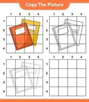 copiez l'image, copiez l'image du livre en utilisant les lignes de la grille. jeu éducatif pour enfants, feuille de calcul imprimable, illustration vectorielle vecteur