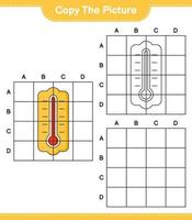 copiez l'image, copiez l'image du thermomètre en utilisant les lignes de la grille. jeu éducatif pour enfants, feuille de calcul imprimable, illustration vectorielle vecteur