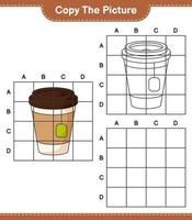 copiez l'image, copiez l'image de la tasse de thé en utilisant les lignes de la grille. jeu éducatif pour enfants, feuille de calcul imprimable, illustration vectorielle vecteur
