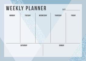 modèle de planification hebdomadaire avec des notes sur fond géométrique en bleu et couleur scintillante. conception élégante de l'organisateur. illustration vectorielle vecteur