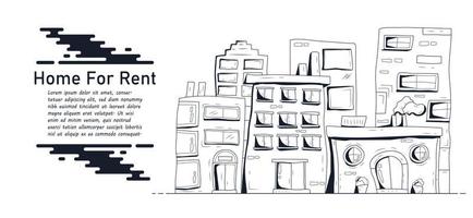 contour de maison de dessin animé, conception de maison dessinée à la main à louer, illustration vectorielle. vecteur