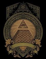 illustration pyramide illuminati avec style de gravure vecteur