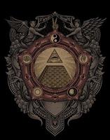 illustration pyramide illuminati avec style de gravure vecteur