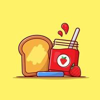 pain grillé avec illustration d'icône de vecteur de dessin animé de confiture de fraise. concept d'icône d'objet alimentaire isolé vecteur premium. style de dessin animé plat