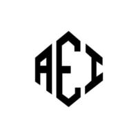 création de logo de lettre aei avec forme de polygone. création de logo en forme de polygone et de cube aei. modèle de logo vectoriel aei hexagone couleurs blanches et noires. monogramme aei, logo d'entreprise et immobilier.