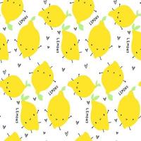 mignon doodle bébé heureux citrons et coeurs, motif blanc minimaliste. texture d'été, textiles, papier peint pour enfants. vecteur