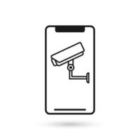 icône du design plat de téléphone portable avec caméra de vidéosurveillance vecteur