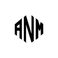 création de logo de lettre anm avec forme de polygone. création de logo en forme de polygone et de cube anm. modèle de logo vectoriel hexagone anm couleurs blanches et noires. monogramme anm, logo d'entreprise et immobilier.