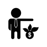 icône d'homme d'affaires avec intérêt et dollar. adapté à l'icône de l'entrepreneur, aux affaires. style d'icône solide, glyphe. conception simple modifiable vecteur