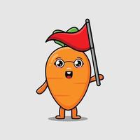 personnage de carotte de dessin animé mignon tenir le drapeau triangle vecteur