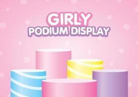 présentoir de podium pastel coloré doux mis vecteur d'illustration 3d sur fond de joli point rose dans un style girly pour mettre votre objet mignon