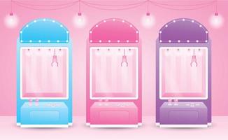 collection de machines à griffes pastel girly mignonne vecteur d'illustration 3d avec ampoule sur fond de sol et de mur rose doux