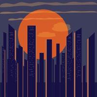 illustration de la ville de nuit dans le vieux style rétro 70. coucher de soleil dans le concept de grande ville pour impression. vecteur