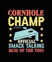 cornhole champion officiel claque parler patron du tirage au sort. conception de t-shirt vintage cornhole. vecteur