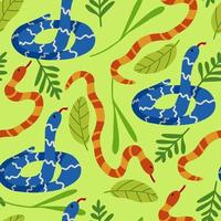 serpents abstraits et feuilles modèle sans couture exotique vecteur