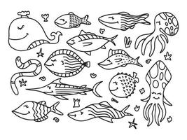 vecteur de doodle de mer de poisson