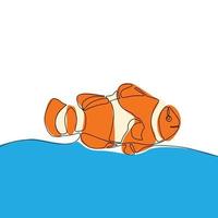 poisson clown nageant dans les vagues. logo de pêche. symbole de thon.une ligne continue isolée illustration minimale.arrière-plan abstrait coloré.ligne continue de couleur unique.silhouette de poisson. vecteur