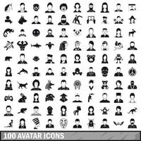Ensemble de 100 icônes d'avatar, style simple vecteur