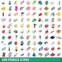 Ensemble de 100 icônes féminines, style 3d isométrique vecteur