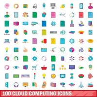 Ensemble de 100 icônes de cloud computing, style cartoon