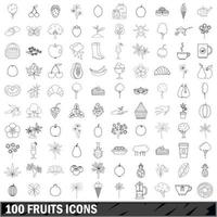 Ensemble d'icônes de 100 fruits, style de contour vecteur