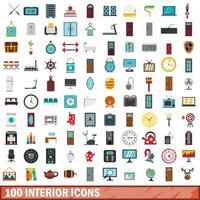 Ensemble de 100 icônes intérieures, style plat vecteur