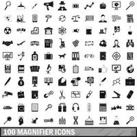 Jeu de 100 icônes de loupe, style simple vecteur