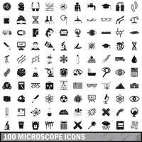 Ensemble de 100 icônes de microscope, style simple