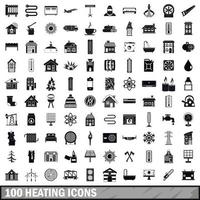 Ensemble de 100 icônes de chauffage, style simple vecteur