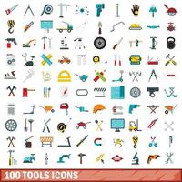 Ensemble de 100 icônes d'outils, style plat vecteur