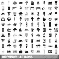 Ensemble d'icônes de 100 moulins à vent, style simple vecteur