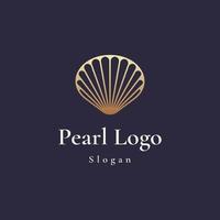 modèle de logo de coquille de perle de couleur or de luxe et élégant vecteur