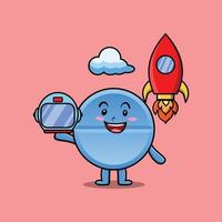 mignon, mascotte, dessin animé, pilule, médecine, comme, astronaute vecteur