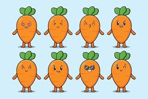 Définir le dessin animé carotte kawaii avec des expressions vecteur