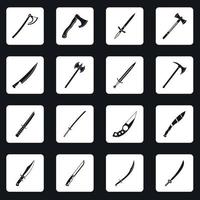 icônes de symboles d'armes en acier définies vecteur de carrés