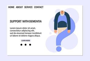 le concept de démence, la maladie d'alzheimer. homme âgé avec une question. conception de page de destination, modèle, web. illustration vectorielle vecteur