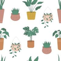 modèle sans couture avec plantes d'intérieur en pots et jardinières. sans couture avec décor à la maison de plantes en pot. illustration vectorielle vecteur