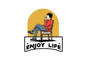 homme assis sur une chaise et fumer des cigarettes illustration vecteur