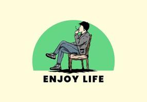 homme assis sur une chaise et fumer des cigarettes illustration vecteur