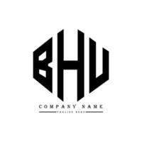 création de logo de lettre bhu avec forme de polygone. création de logo en forme de polygone et de cube bhu. modèle de logo vectoriel bhu hexagone couleurs blanches et noires. monogramme bhu, logo d'entreprise et immobilier.